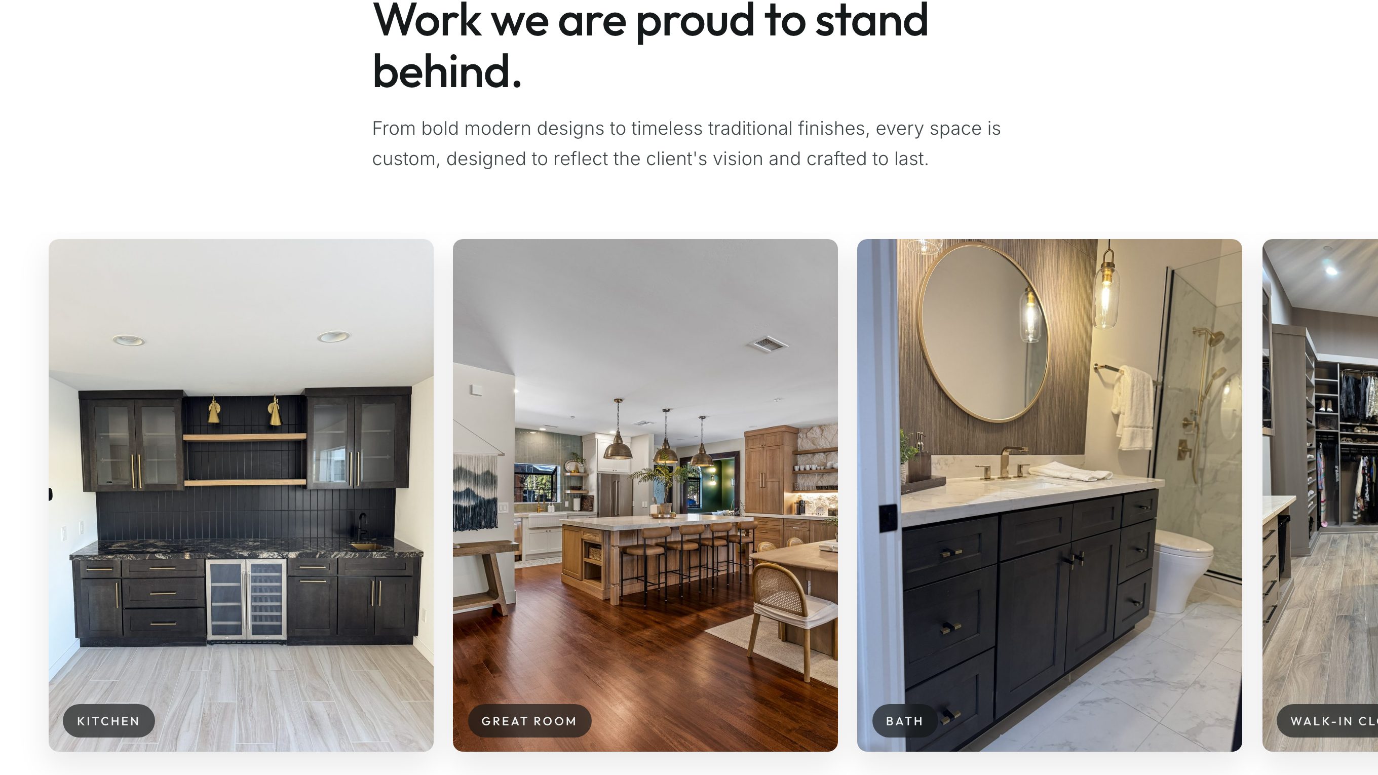 The portfolio gallery section of the new homepage